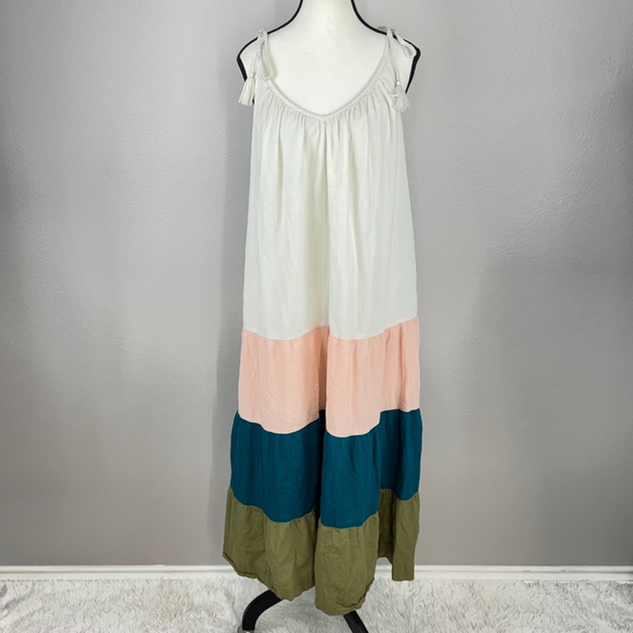 Old Navy All Day Maxi Swing Dress S Small Sleeveless Tasseled Colorblock Cottage - Picture 3 of 13